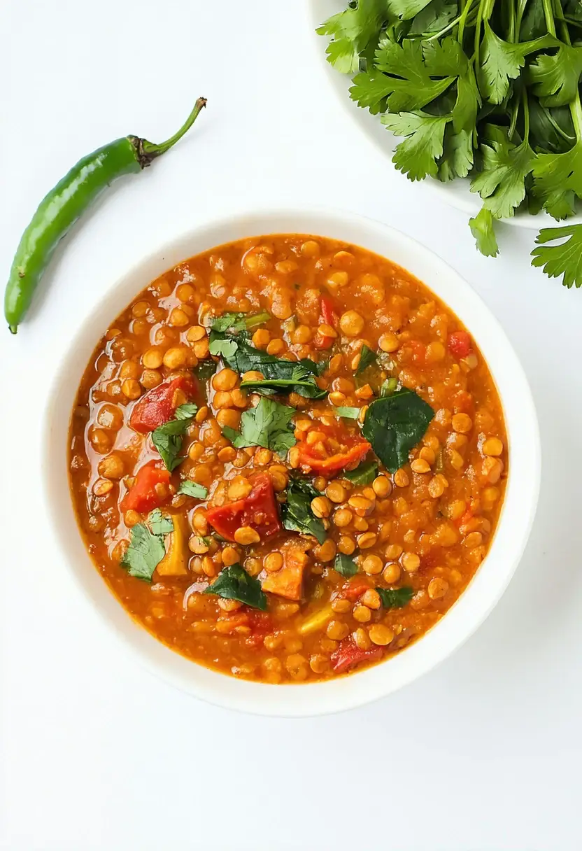 Curry Vegano Saudável de Lentilha Vermelha
