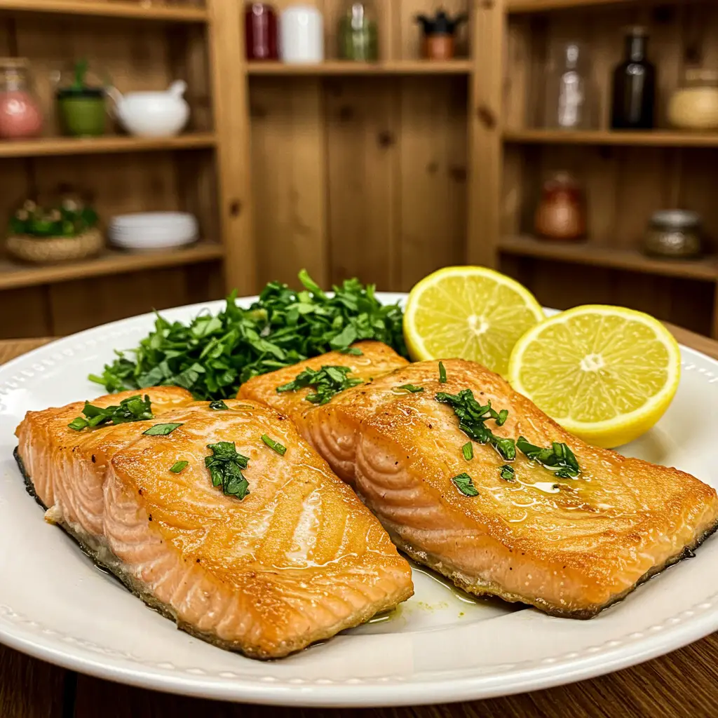 Salmão frito em azeite.