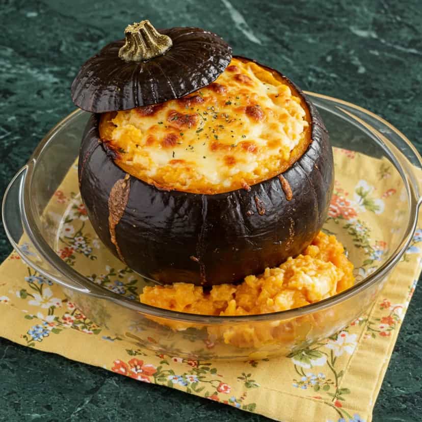 Foto deliciosa de Abóbora Cabotia Recheada com Frango e Palmito pronta para servir - Carnes & Frango