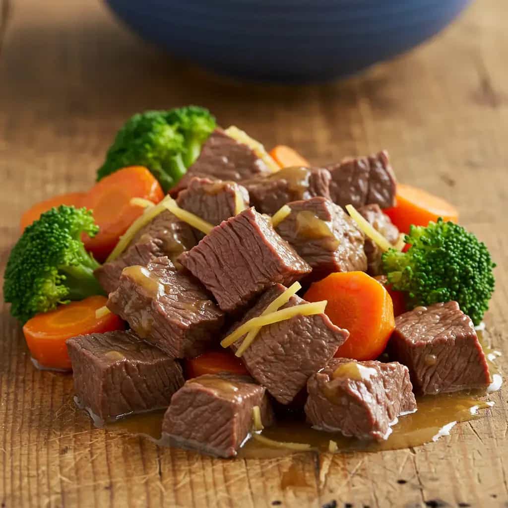 Alcatra com Cenoura, Brócolis e Molho de Gengibre