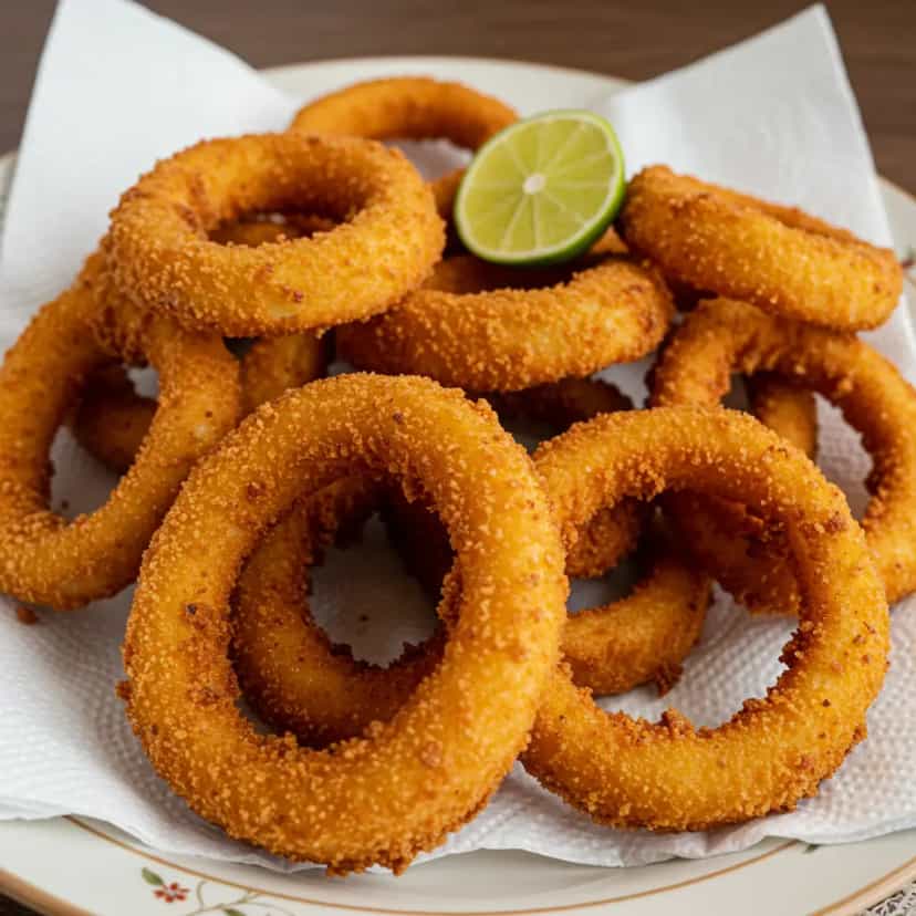 Foto deliciosa de Anéis de Cebola Empanados com Fubá Mimoso pronta para servir - Salgadinhos