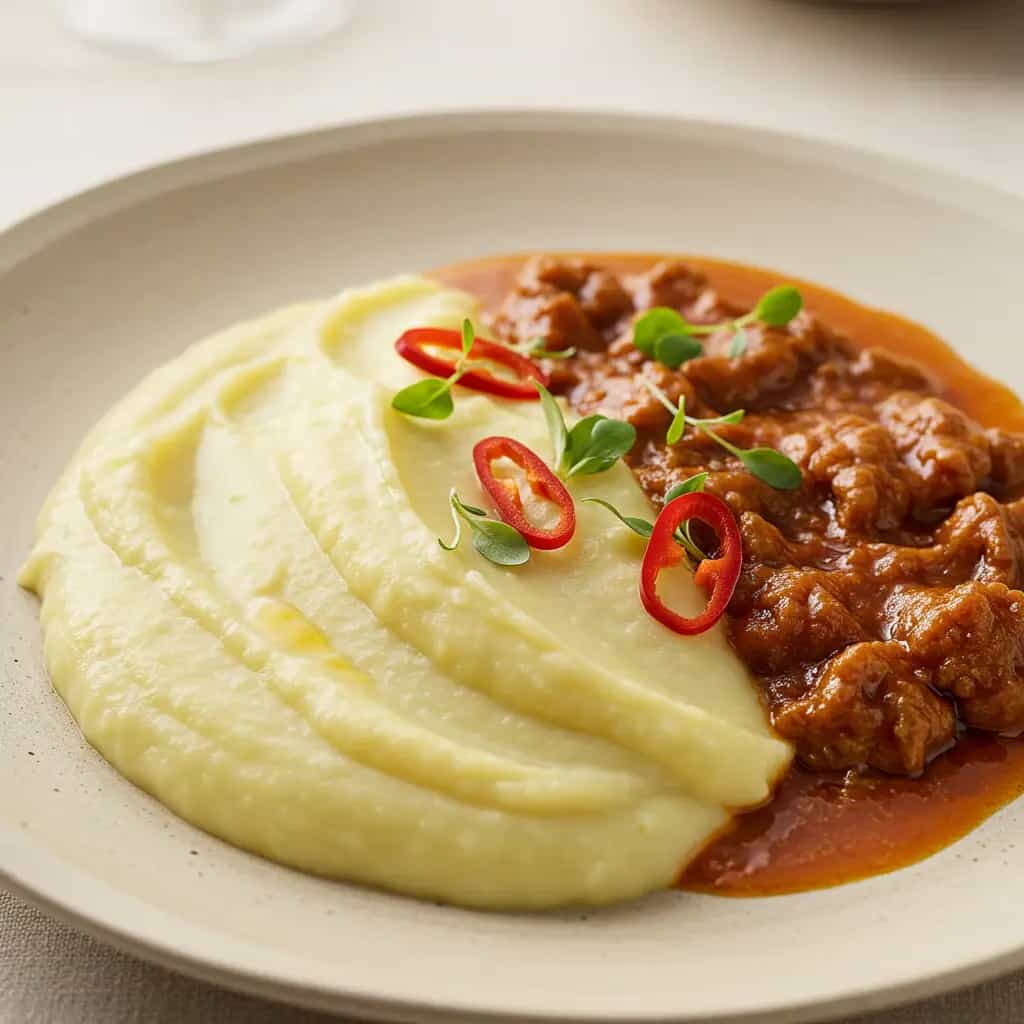 Angu Cremoso com Calabresa Defumada e Gorgonzola