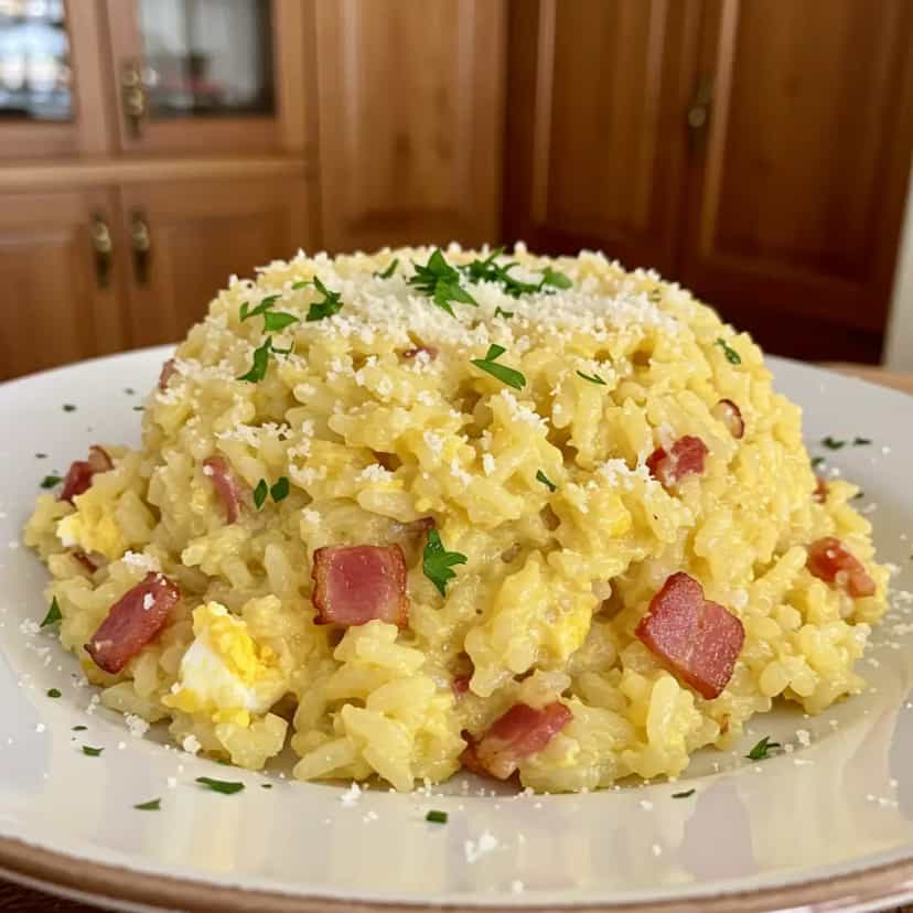 Foto deliciosa de Arroz à carbonara pronta para servir - Almoço & Jantar