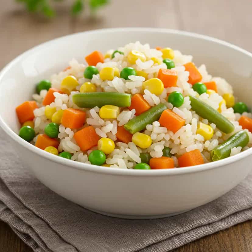 Foto deliciosa de Arroz Colorido com Frango pronta para servir - Carnes & Frango