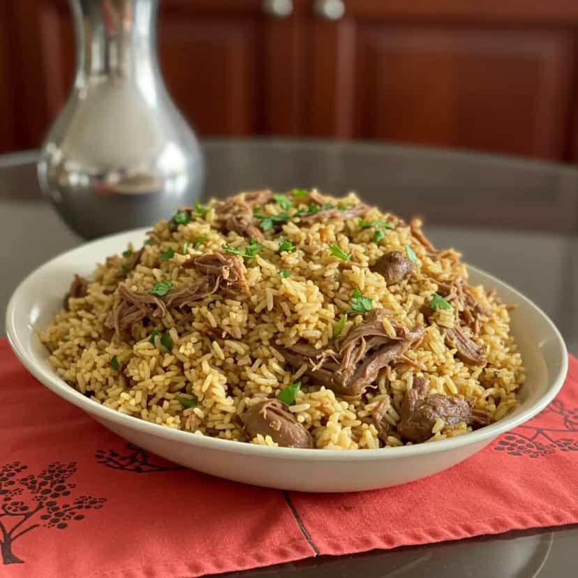 Foto deliciosa de Arroz com Carne-de-Sol: Receita Tradicional pronta para servir - Pratos Brasileiros Icônicos
