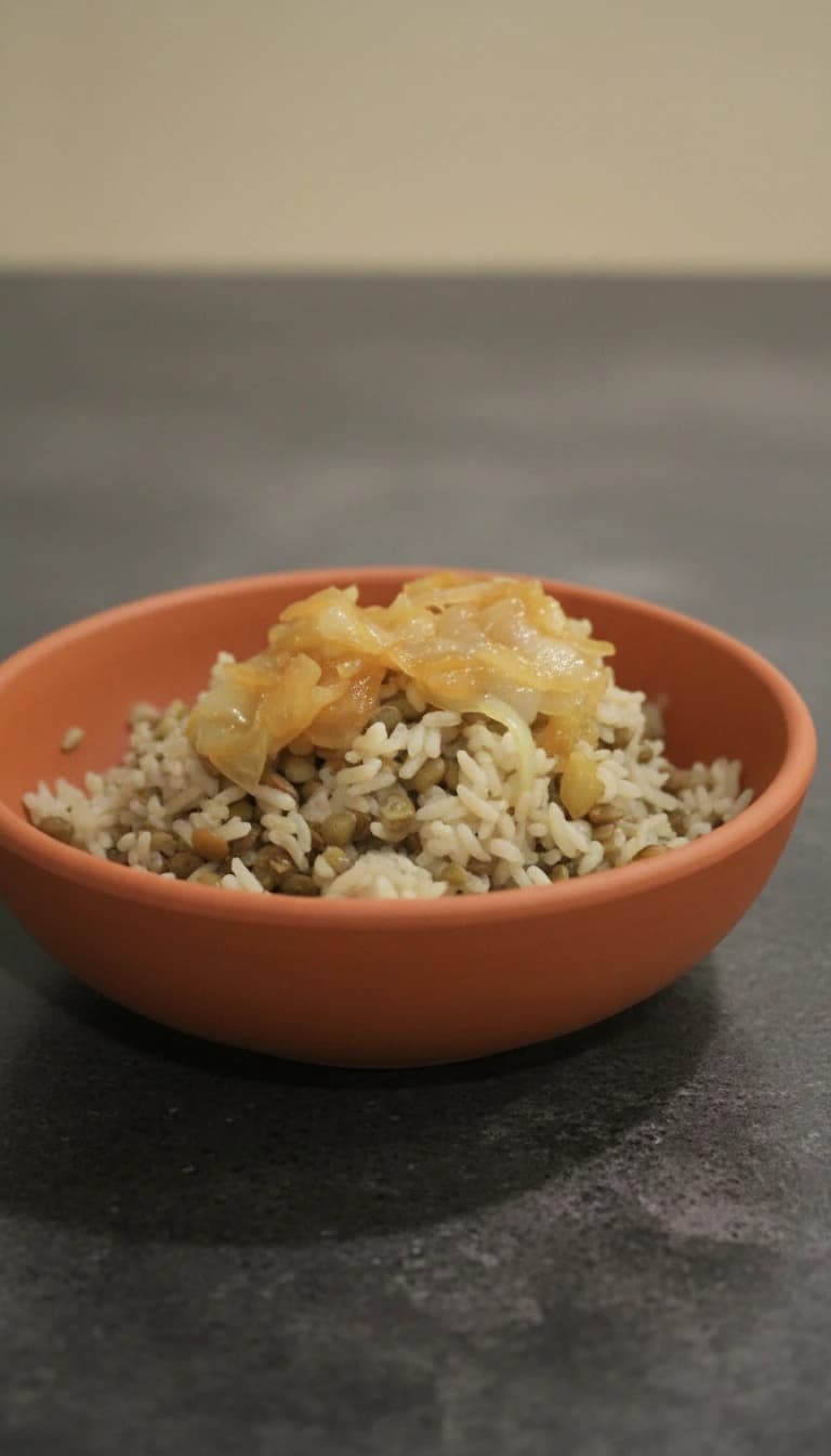 Arroz com Lentilha e Cebola Caramelizada