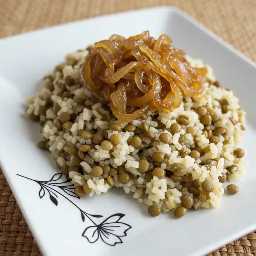 Foto deliciosa de Arroz com Lentilha e Cebola Caramelizada pronta para servir - Almoço & Jantar