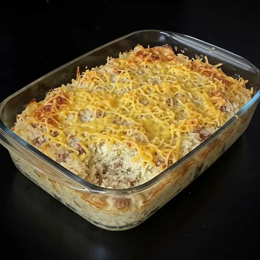 Foto deliciosa de Arroz com Linguiça Calabresa ao Forno pronta para servir - Pratos Brasileiros Icônicos