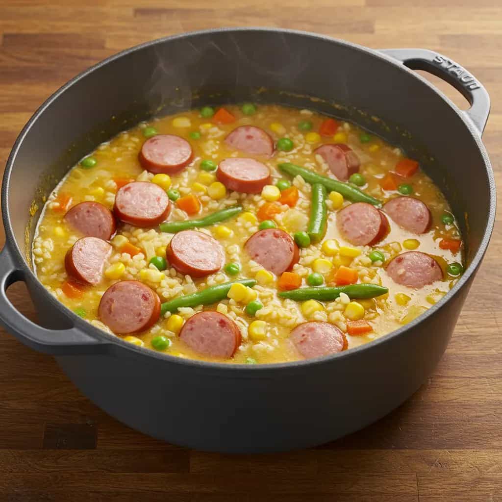 Arroz com Salsicha e Legumes