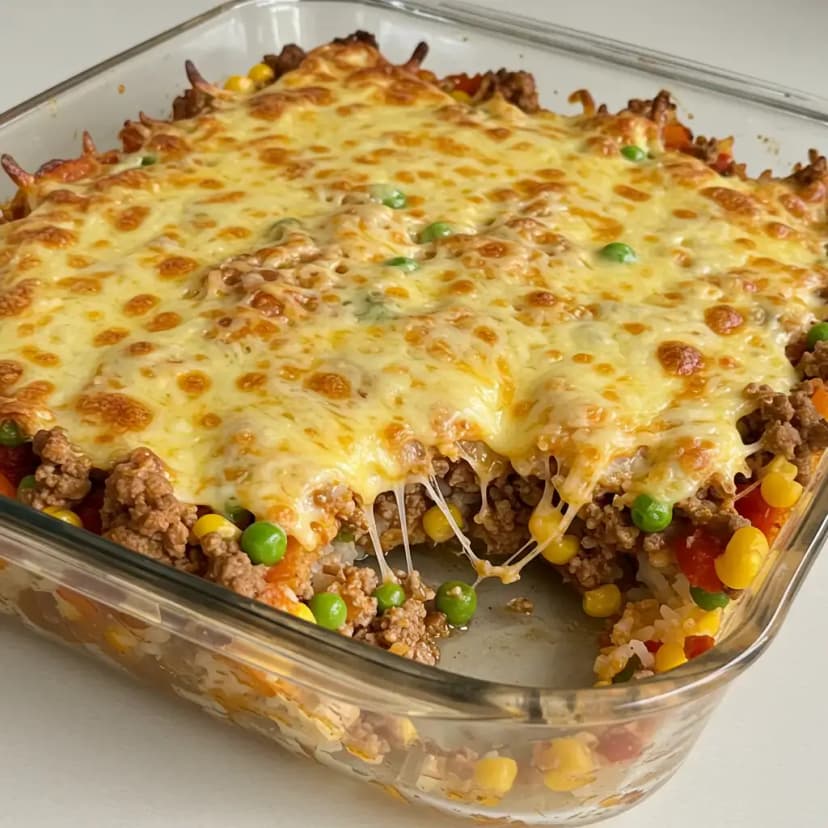 Arroz de Forno com Purê de Batatas e Carne Moída