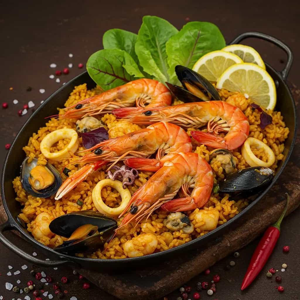 Arroz de frutos do mar com toque cítrico