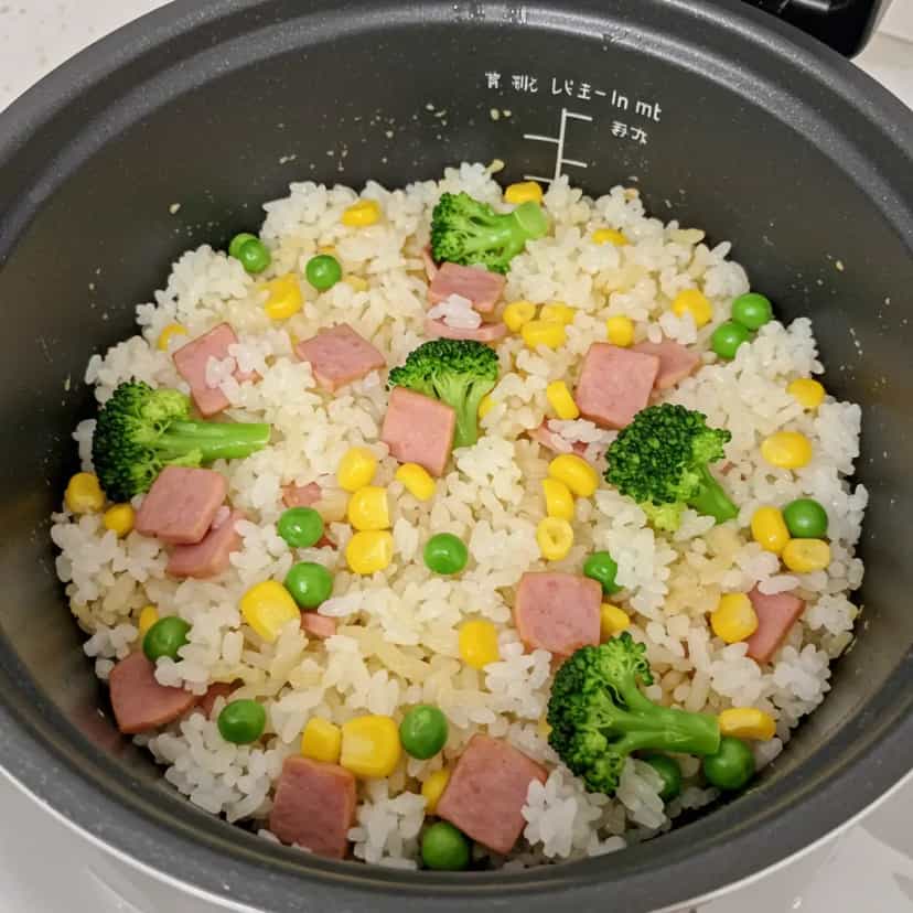 Foto deliciosa de Arroz Festivo com Calabresa e Bacon pronta para servir - Pratos Brasileiros Icônicos