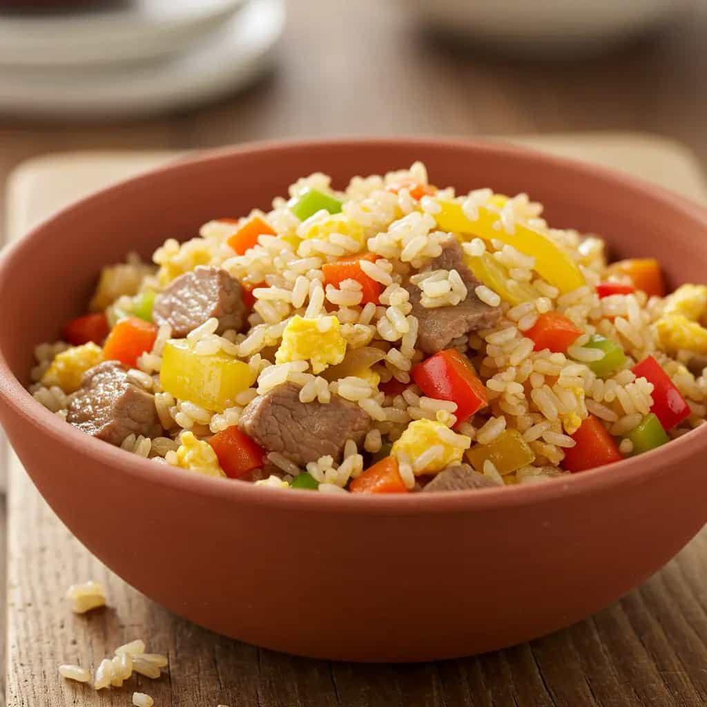 Arroz Frito com Presunto e Pimentões