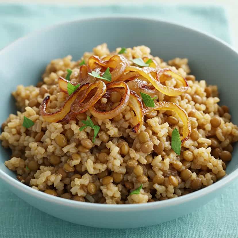 Foto deliciosa de Arroz Integral com Lentilha e Passas pronta para servir - Almoço & Jantar