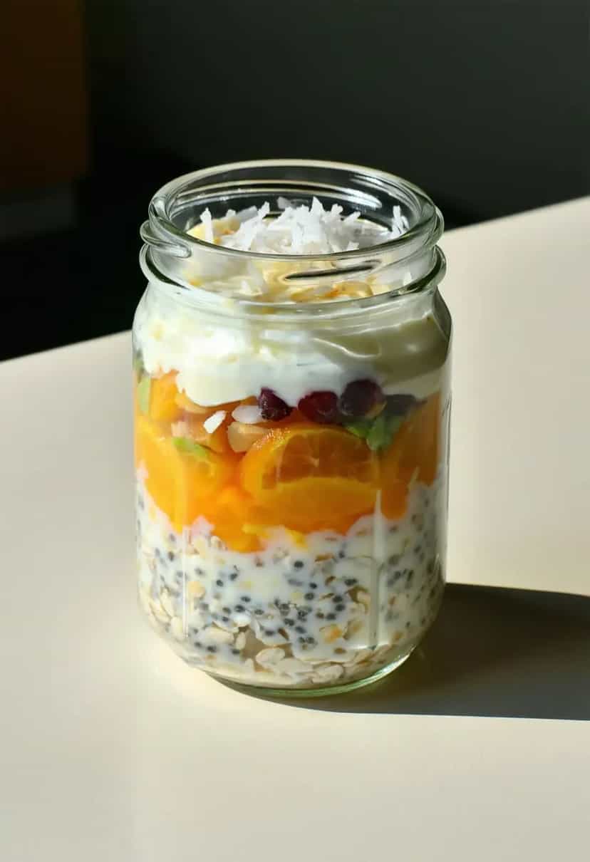 Foto deliciosa de Aveia Overnight com Chia e Coco pronta para servir - Aveia