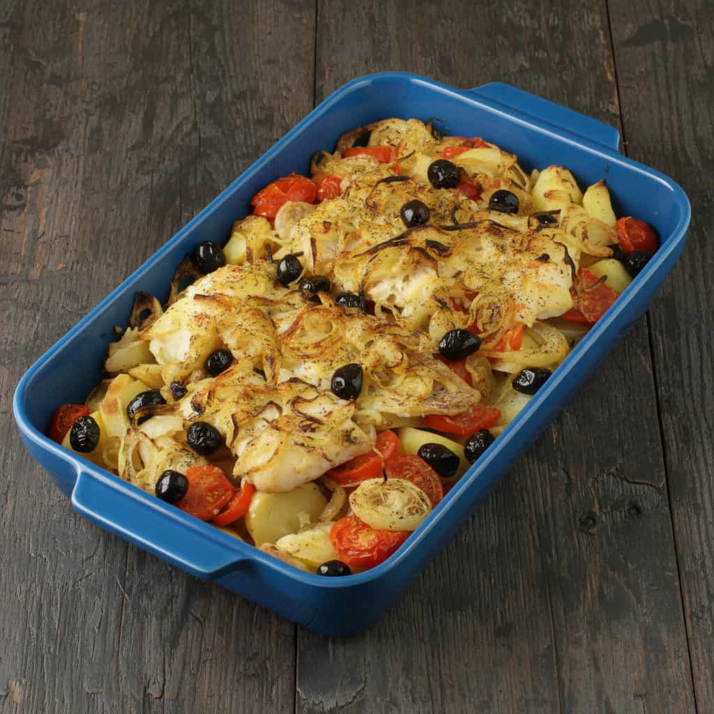 Bacalhau assado com leite e azeite