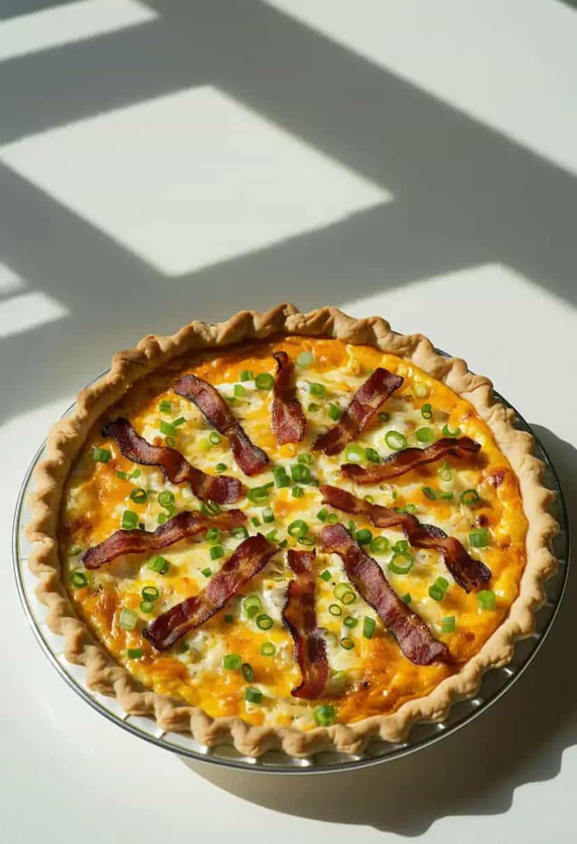Foto deliciosa de Quiche de Bacon e Queijo pronta para servir - Brunch