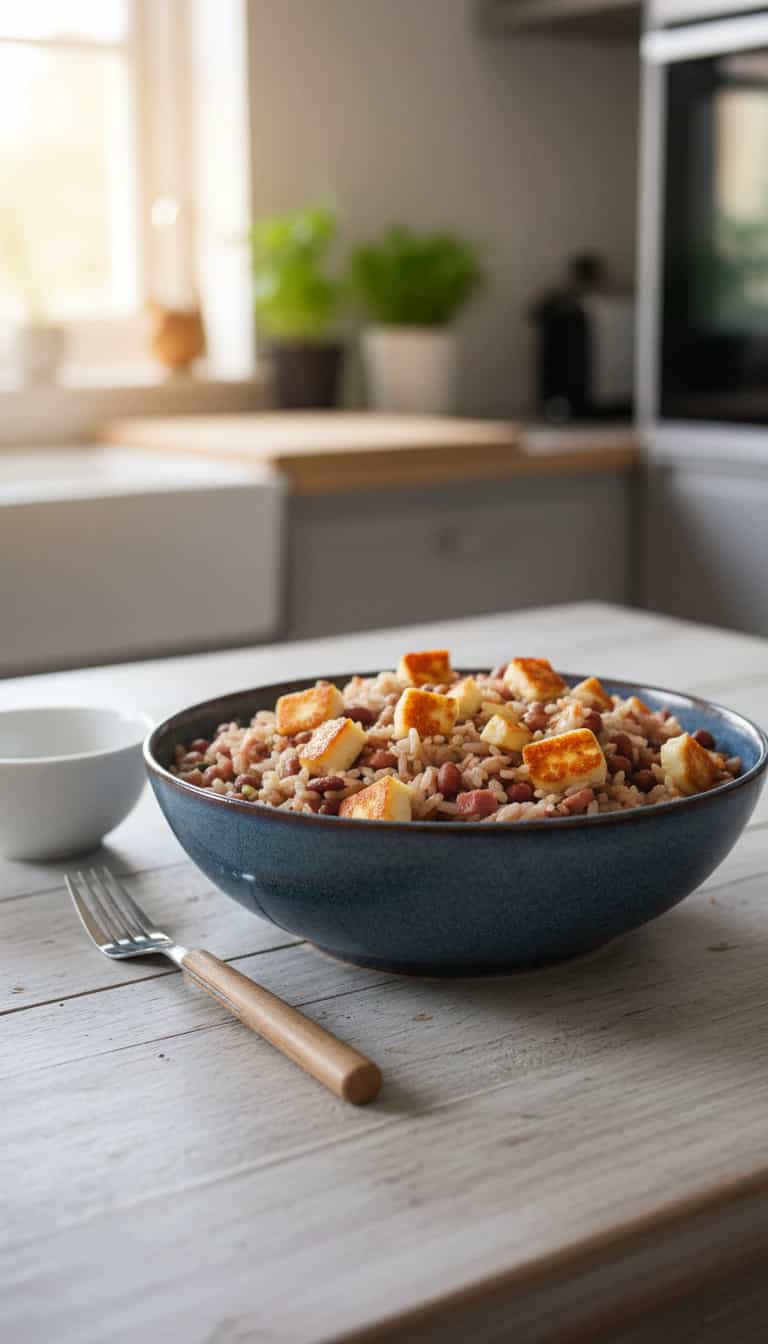 Foto deliciosa de Baião de Dois com Carne de Sol, Aipim e Queijo Coalho pronta para servir - Pratos Brasileiros Icônicos