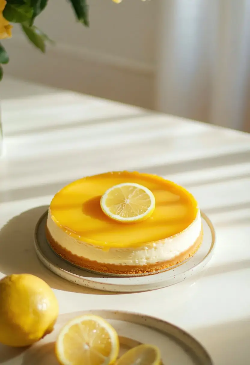 Foto deliciosa de Cheesecake Assado de Limão pronta para servir - Tortas & Tortinhas