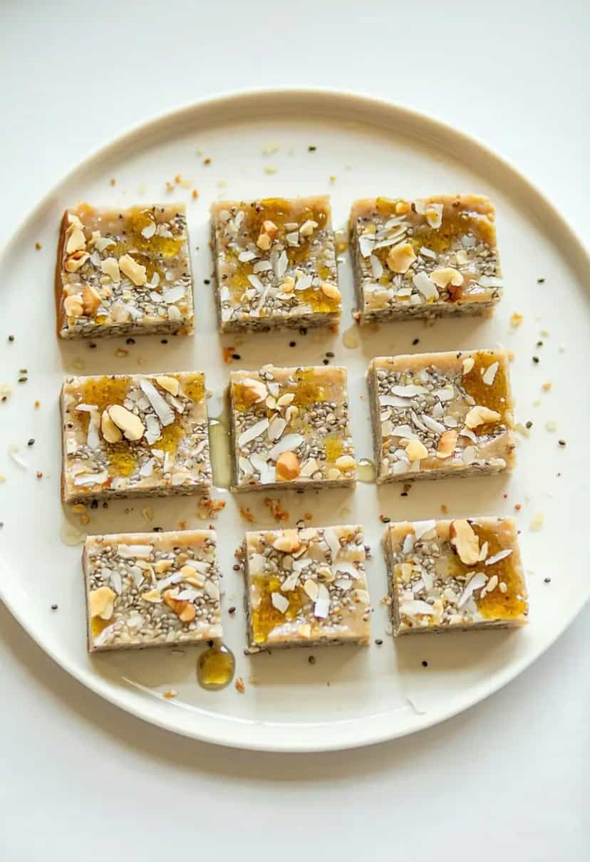 Foto deliciosa de Barras de Proteína de Chia e Iogurte pronta para servir - Energéticos & Proteicos