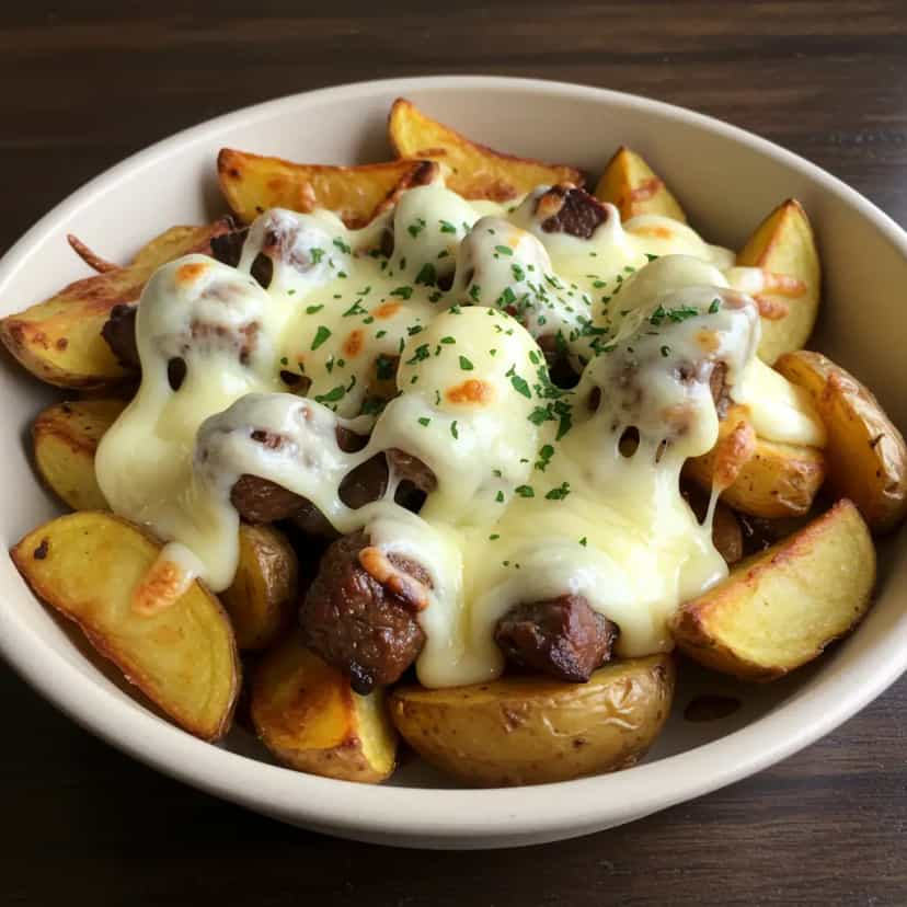 Foto deliciosa de Batata Asterix ao Forno com Patinho e Mussarela pronta para servir - Carnes & Frango