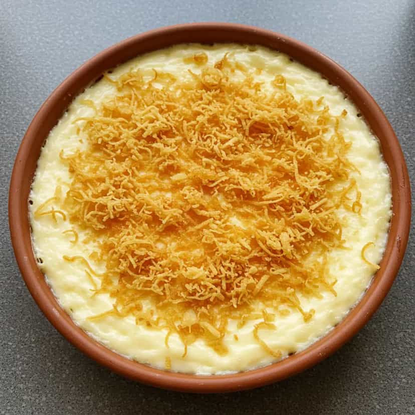 Foto deliciosa de Batata com frango coberta com molho branco e batata palha pronta para servir - Almoço & Jantar