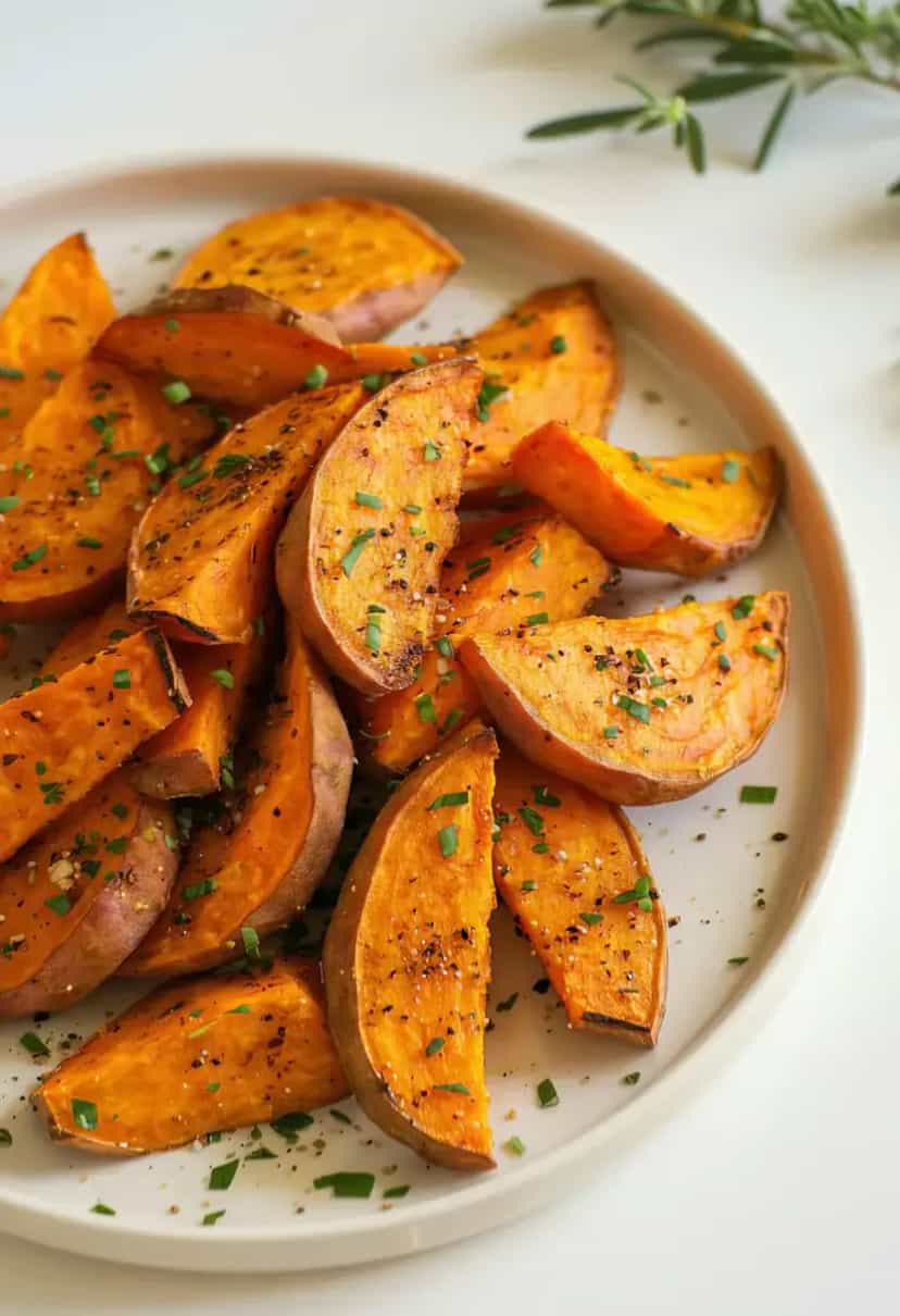 Foto deliciosa de Batata Doce Assada na Airfryer pronta para servir - Snacks Assados