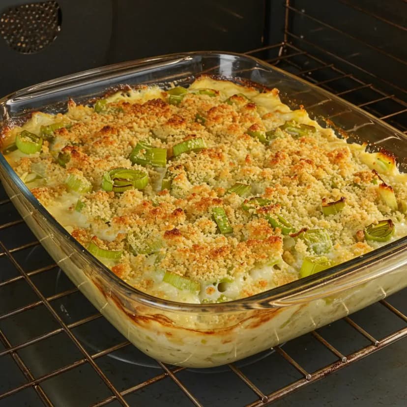 Batata Gratinada com Alho-Poró e Queijo