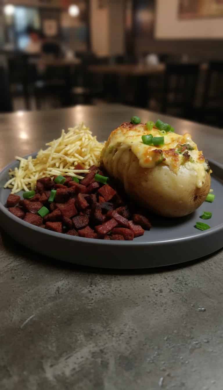 Batata recheada ao molho de queijo com frango