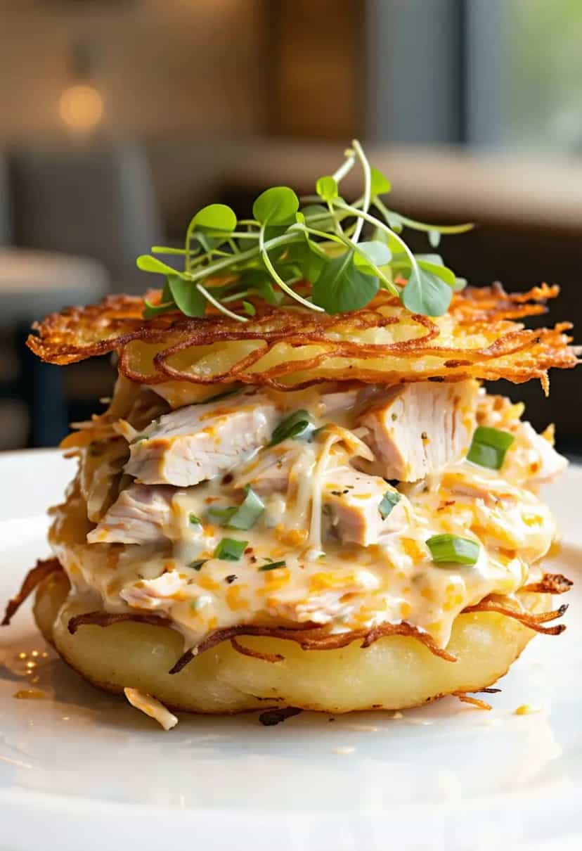 Foto deliciosa de Batata Rosti com Frango Cremoso pronta para servir - Carnes & Frango