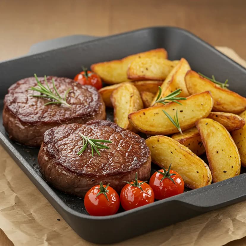 Batatas e Cenouras Rústicas Assadas com Carne