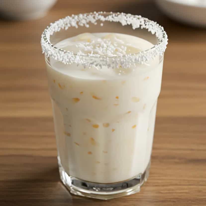Foto deliciosa de Batida de Coco com Leite Condensado pronta para servir - Bebidas Brasileiras