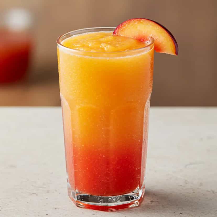 Foto deliciosa de Batida Refrescante de Laranja e Ameixa pronta para servir - Bebidas Brasileiras