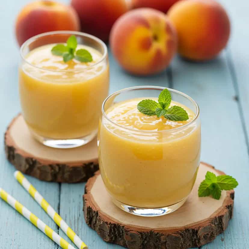 Foto deliciosa de Batida Refrescante de Pêssego com Cidra pronta para servir - Coquetéis