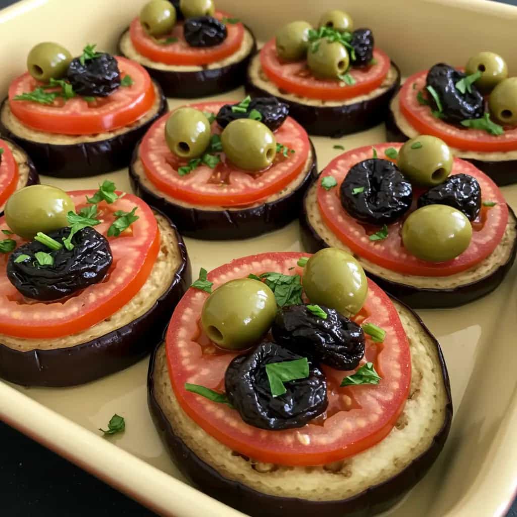 Berinjela Recheada com Ameixas e Azeitonas