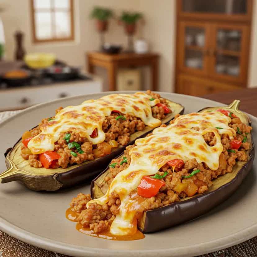 Foto deliciosa de Berinjela Recheada na Airfryer pronta para servir - Na Airfryer