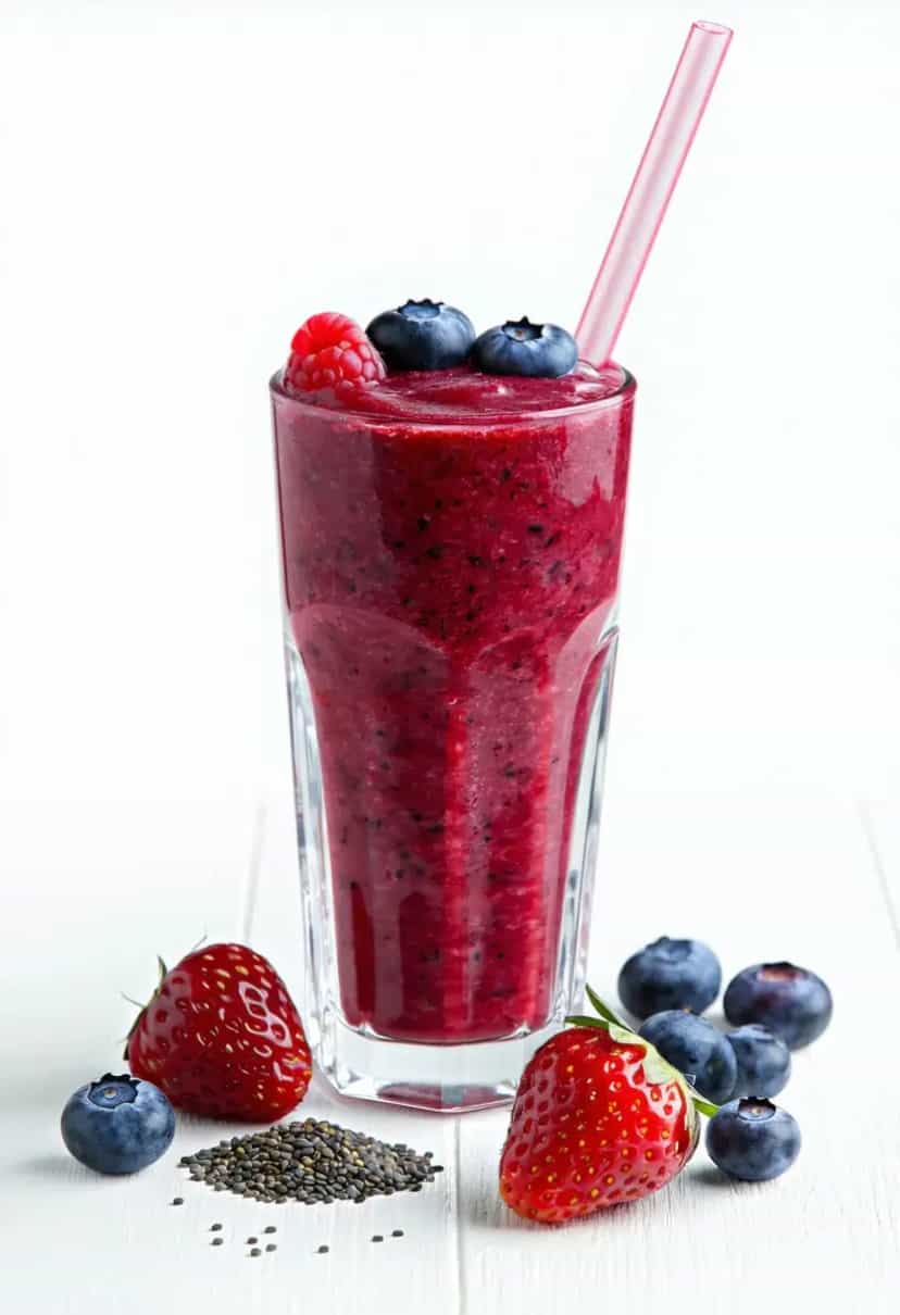 Foto deliciosa de Smoothie Explosão de Frutas Vermelhas pronta para servir - Sucos & Smoothies
