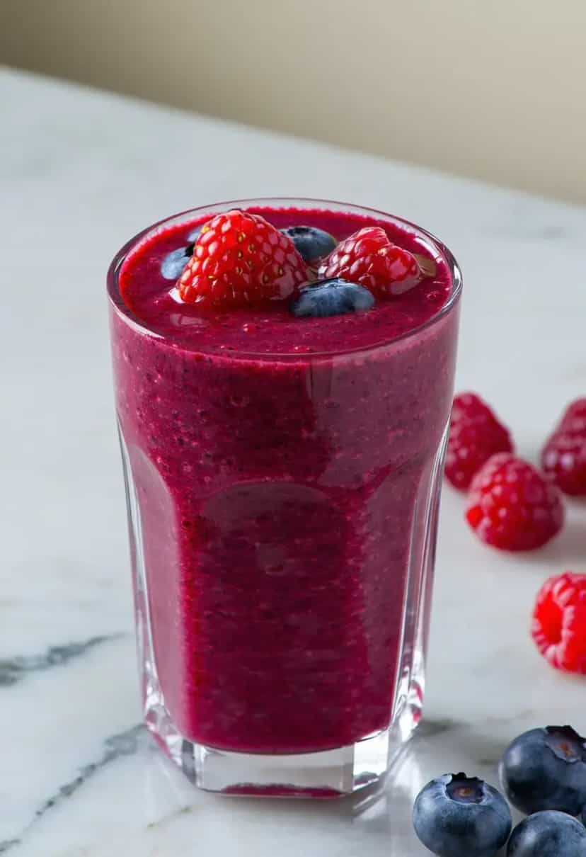 Foto deliciosa de Smoothie Explosão de Frutas Vermelhas pronta para servir - Sucos & Smoothies