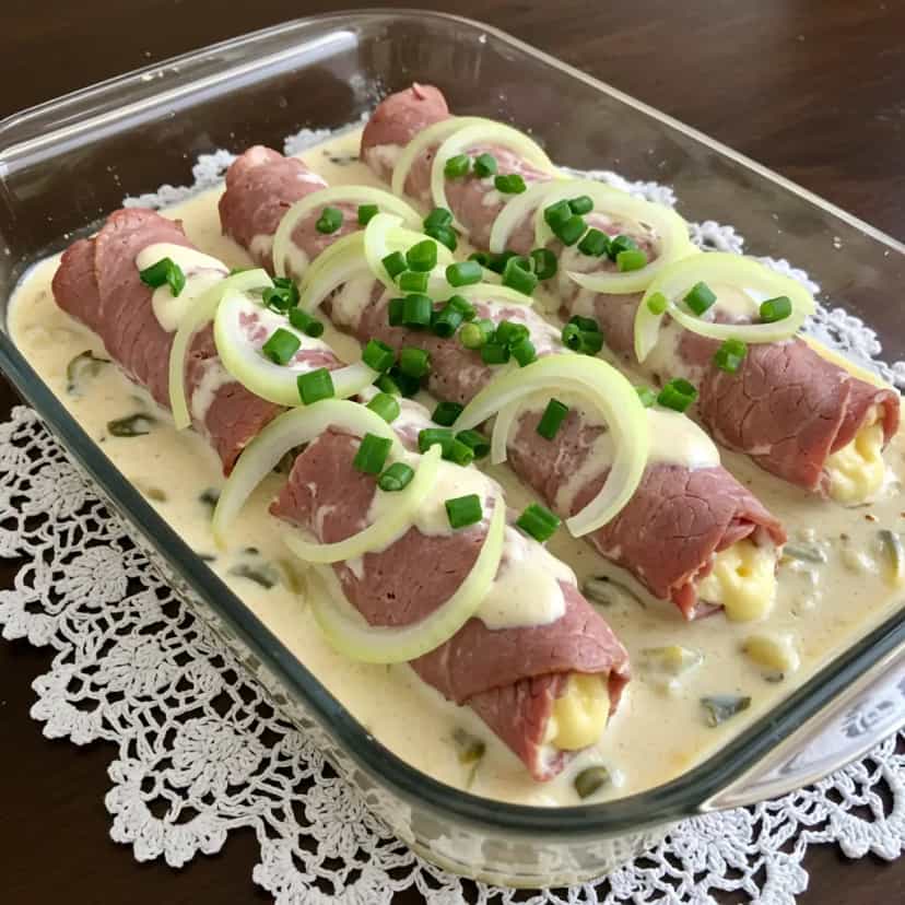 Foto deliciosa de Bife à Rolê com Presunto e Mussarela pronta para servir - Carnes & Frango