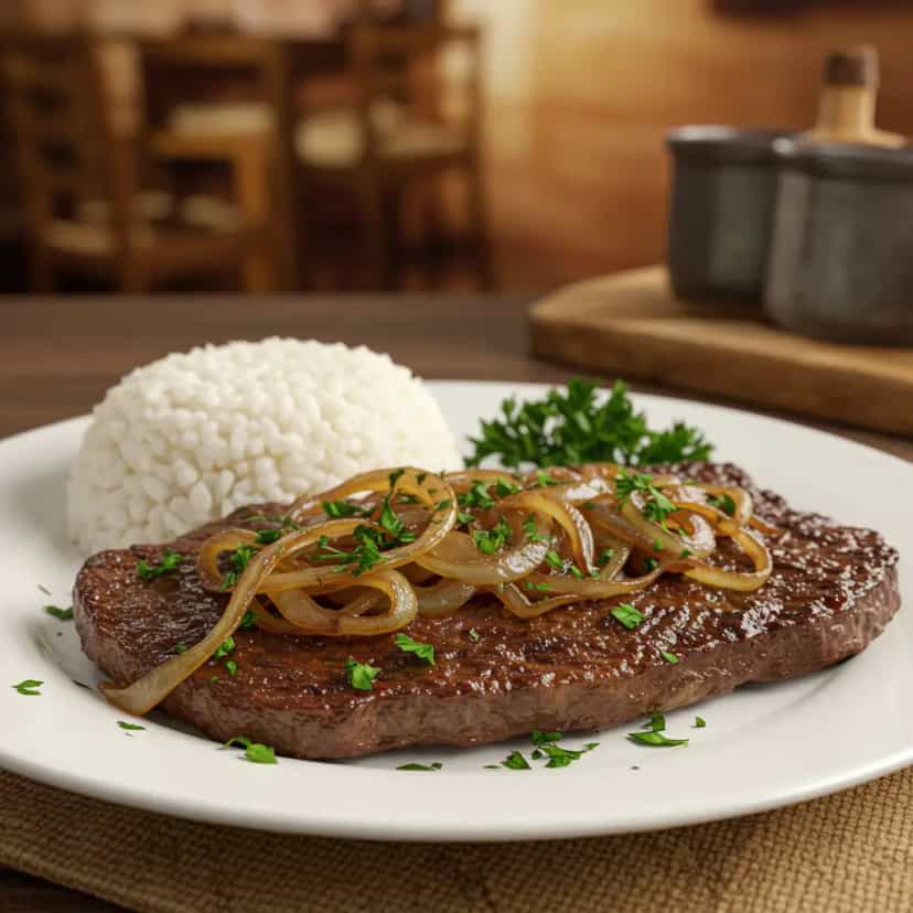 Foto deliciosa de Bife acebolado pronta para servir - Carnes & Frango