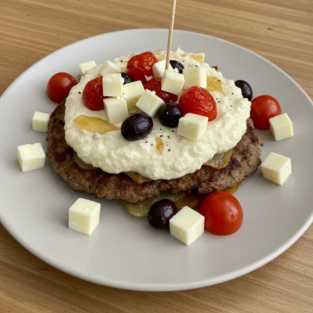 Bife Acebolado com Molho de Maionese e Queijo Feta