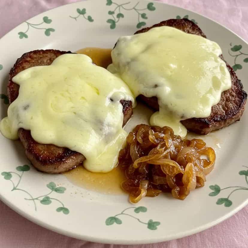 Foto deliciosa de Bife Acebolado com Queijo e Presunto pronta para servir - Outras Receitas