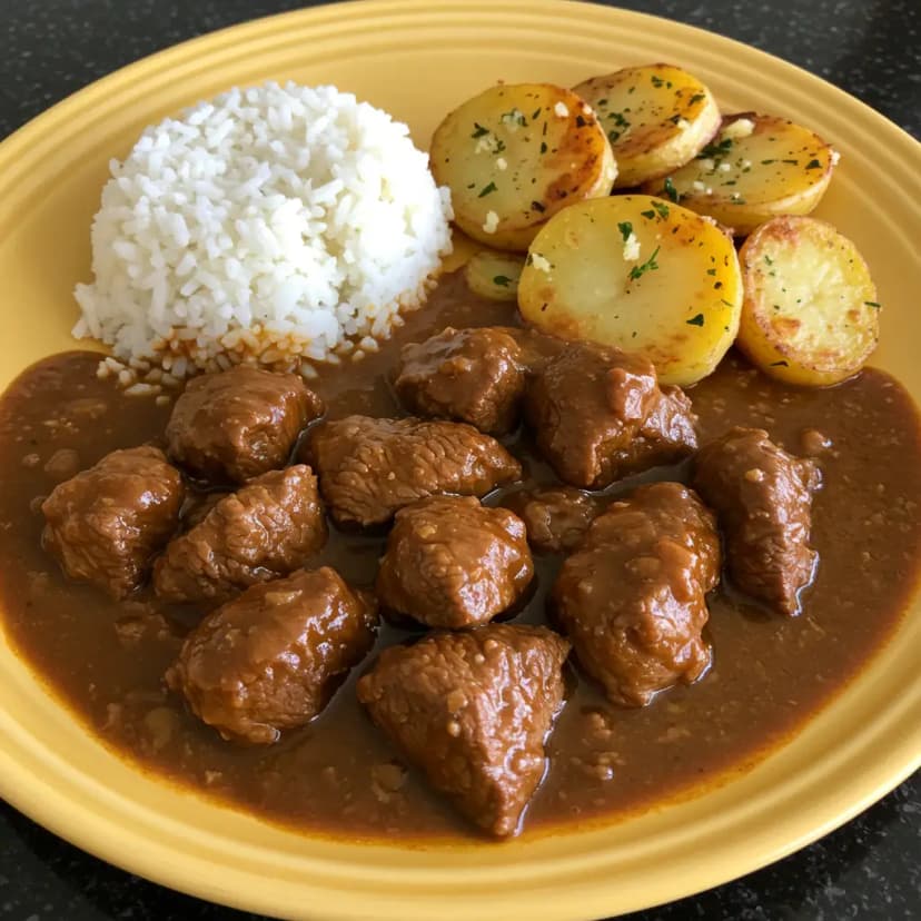 Bife de Chorizo ao Molho Madeira com Batatas Salteadas