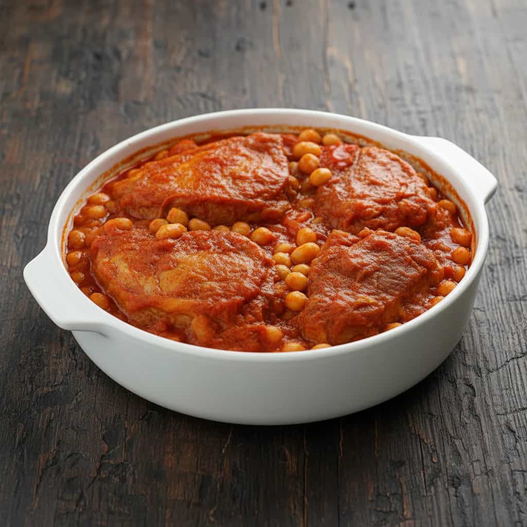 Bisteca de Porco com Grão-de-Bico