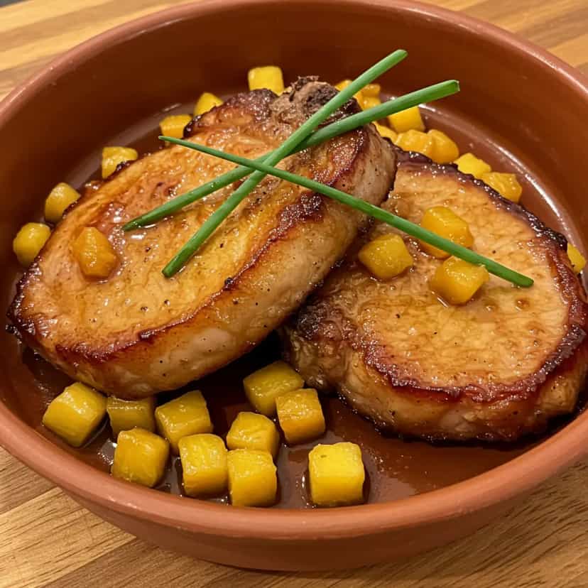 Foto deliciosa de Bistecas de Porco ao Molho de Abacaxi e Curry pronta para servir - Carnes & Frango