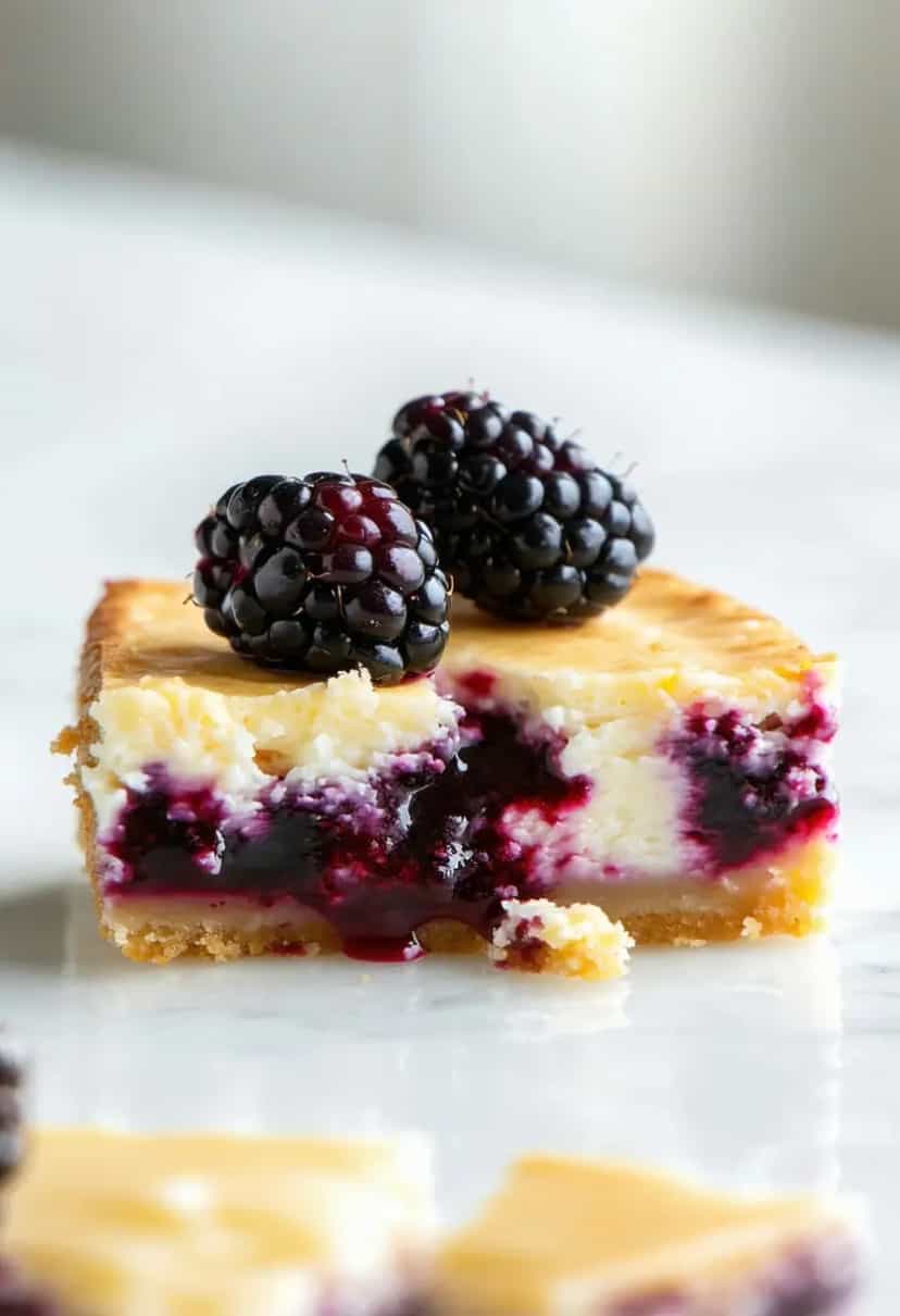 Foto deliciosa de Barras de Cheesecake de Amora pronta para servir - Sem Assar