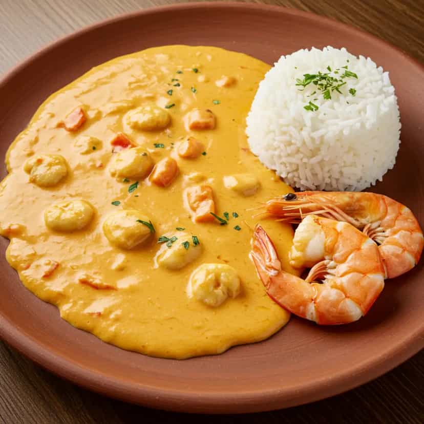 Foto deliciosa de Bobó de Camarão cremoso com Abóbora Moranga pronta para servir - Pratos Brasileiros Icônicos