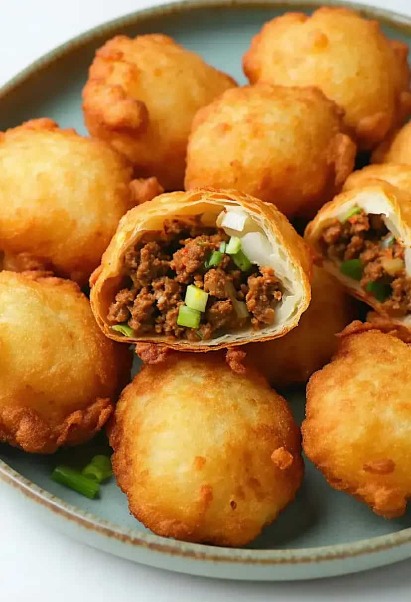 Foto deliciosa de Bolinho de Aipim com Carne Moída pronta para servir - Salgadinhos