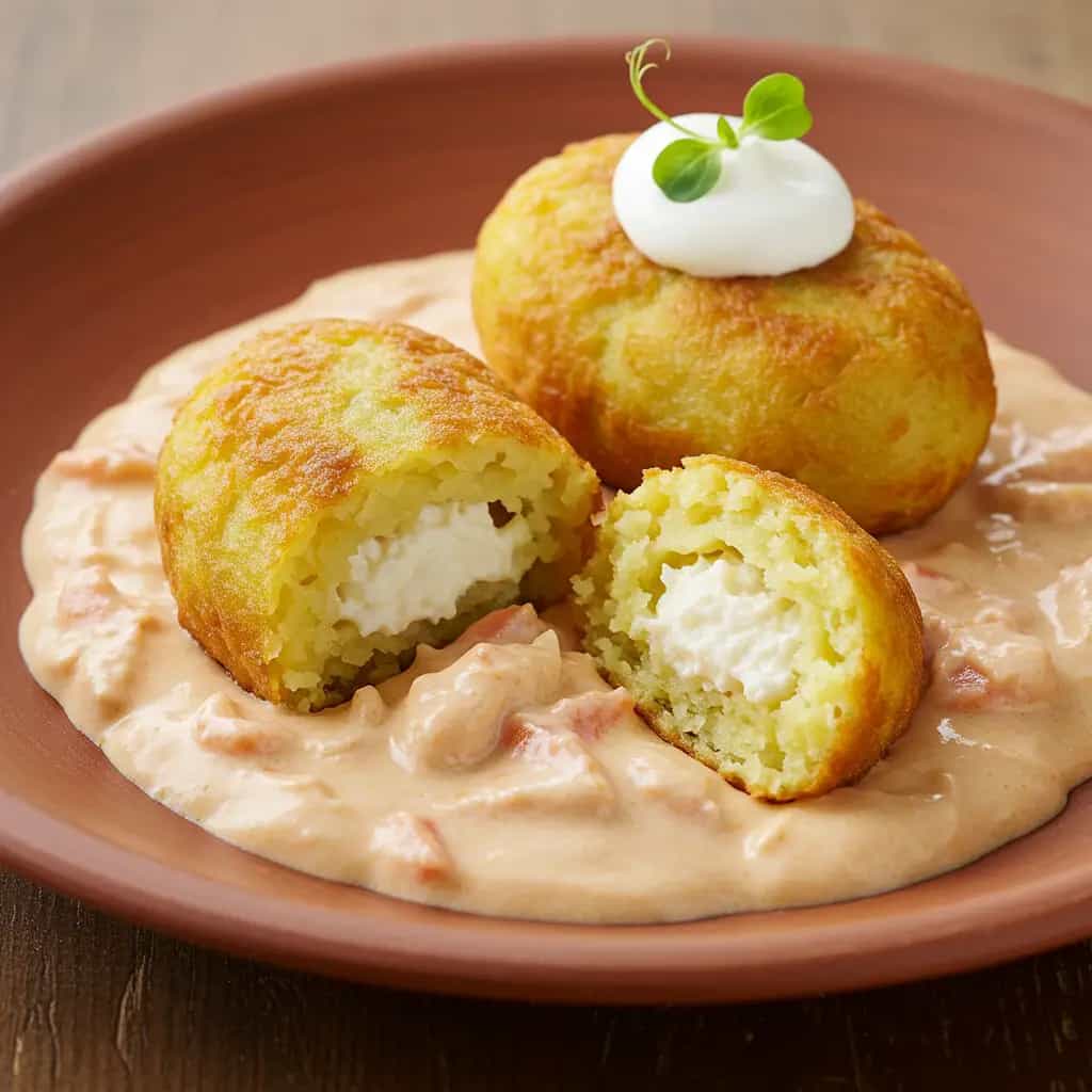 Bolinhos de Batata Gratinados com Frango