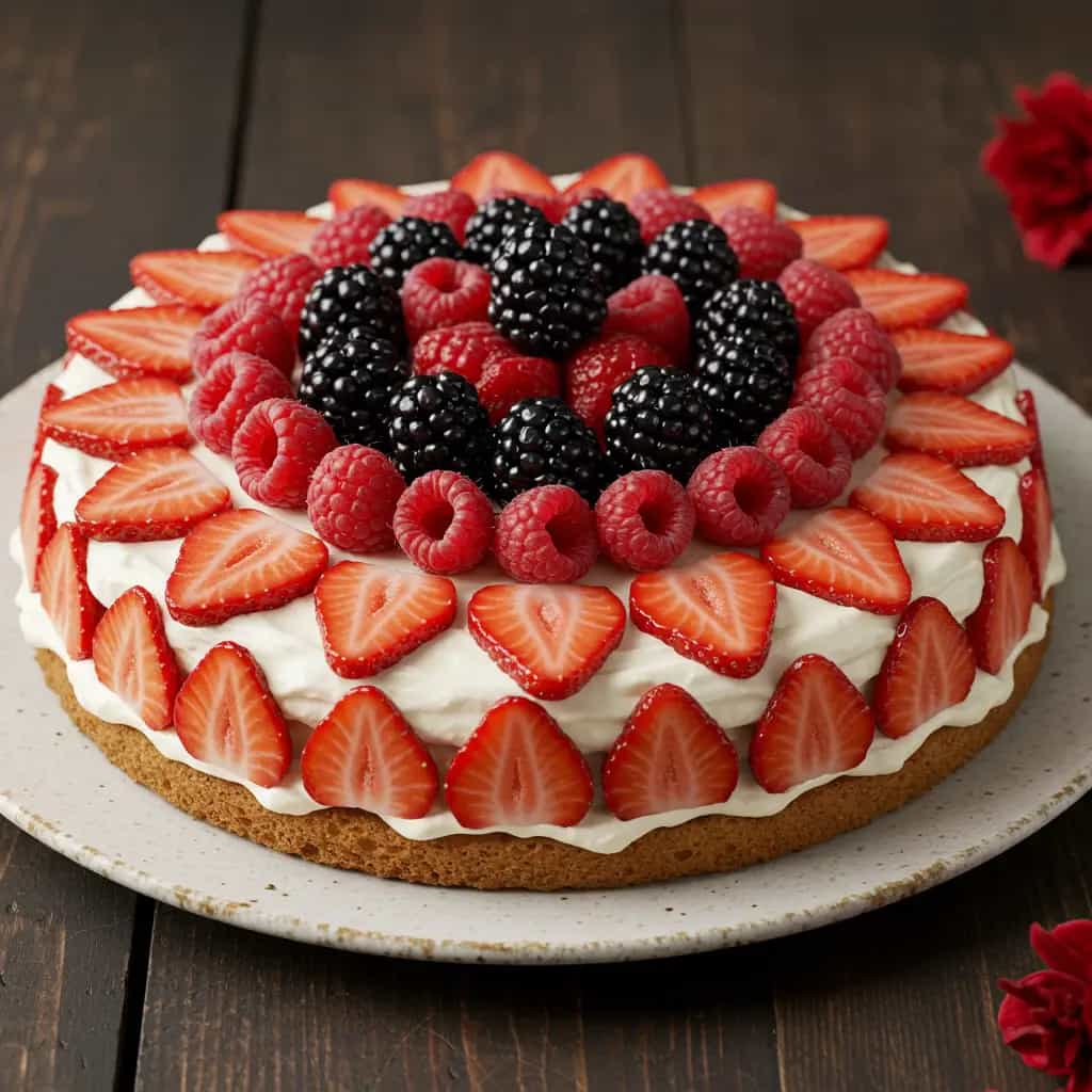 Bolo Cremoso de Champanhe com Frutas Vermelhas